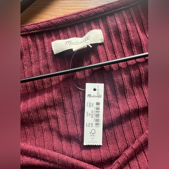 Madewell XXS NWT Maroon Sweetheart Long Sleeve Top - Picture 2 of 5